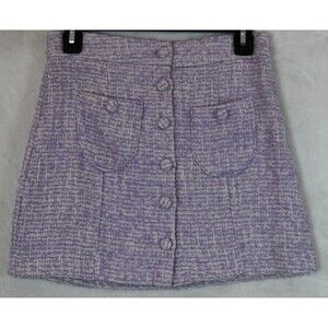 NEW Blush Boutique Womens Tweed Mini Skirt Size Medium Fringe Hem Purple Pockets